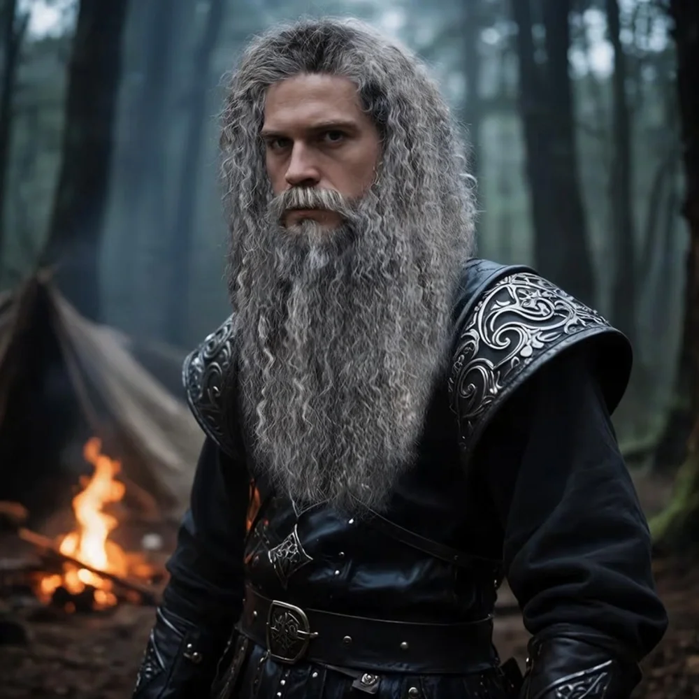 NWT Gray Wavy Beard and Wig Set